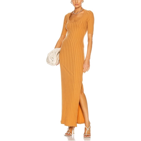 NWT Jonathan Simkhai Amanda Maxi Dress Cashew Brown Yellow Camel Size S - Picture 1 of 15